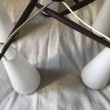 Scandinavian 5-light teak and opaline chandelier