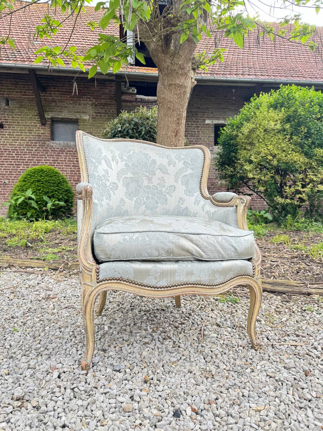 Large bergère in lacquered wood louis xv style xix eme century