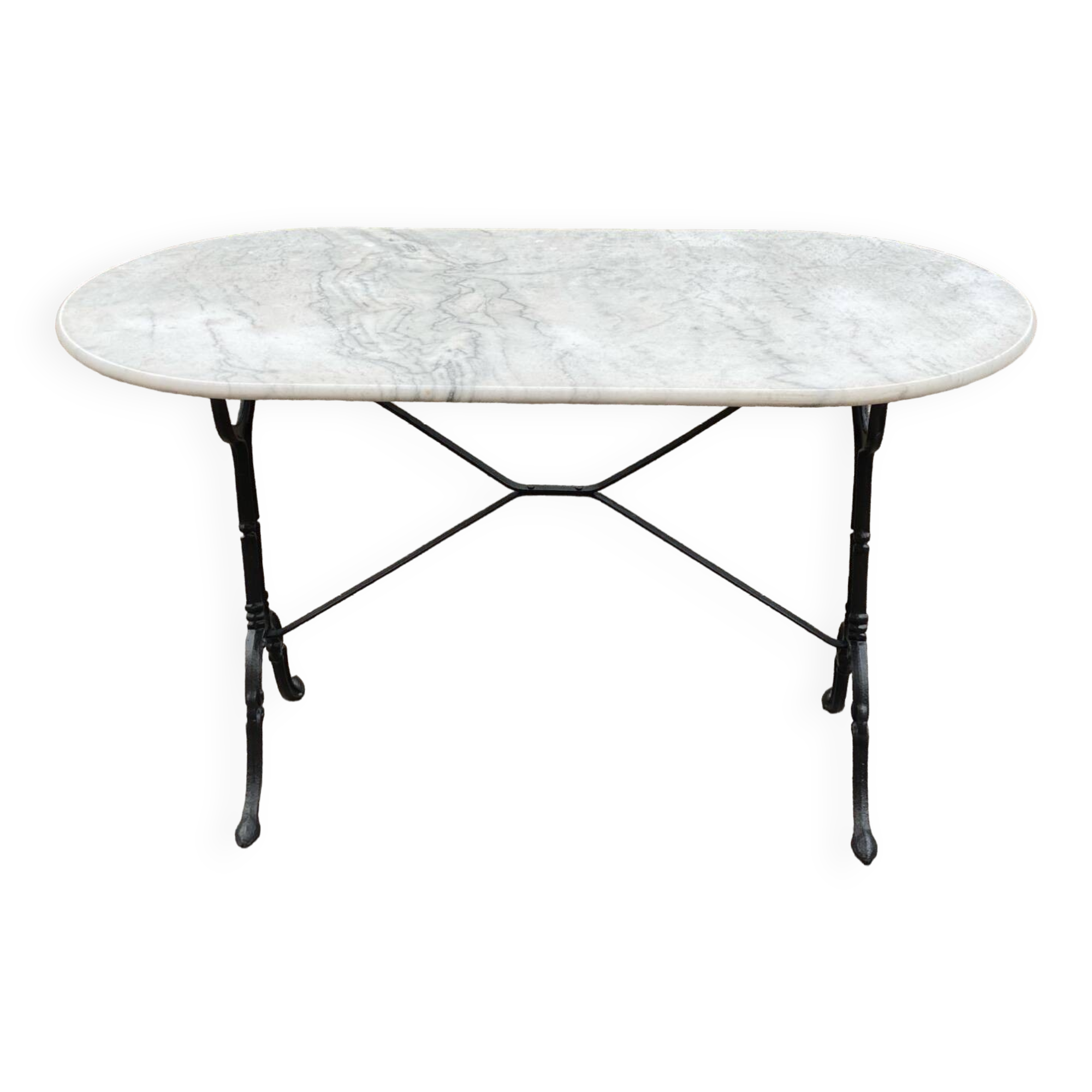 Oval marble and black steel bistro table for 4 people 120cm