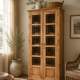 Parisian wardrobe in raw wood with engraved glass from 1920.