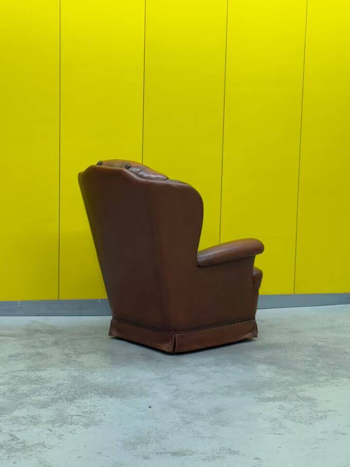 Original English Chesterfield Wingback Chair - Vintage Cognac Leather