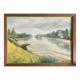 Oil painting on canvas, "Tree-lined Riverbank," signed, 20th century