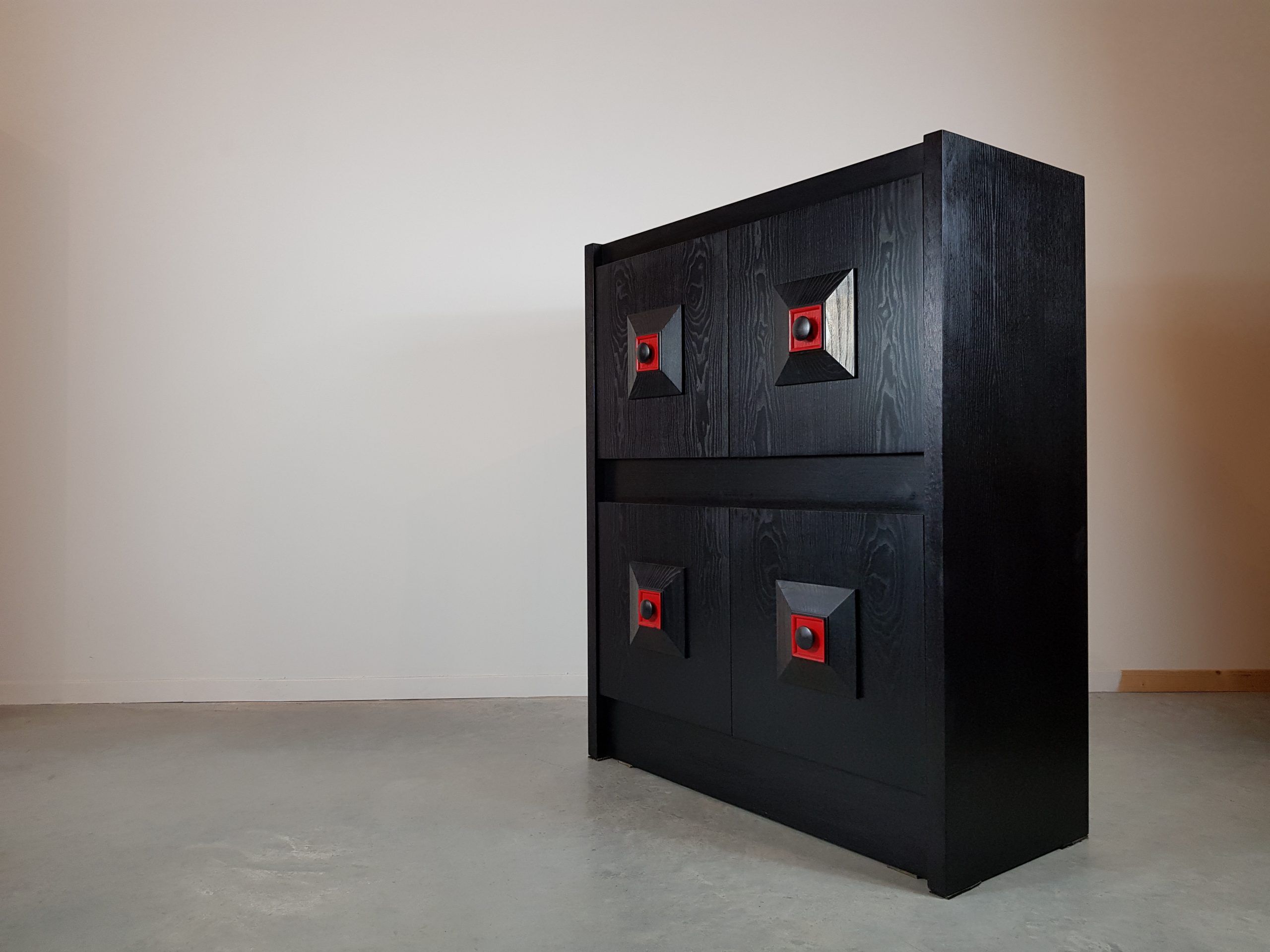 Black and red wooden brutalist bar