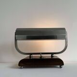 Modernist art deco desk lamp, chromed metal and wood, France 1930