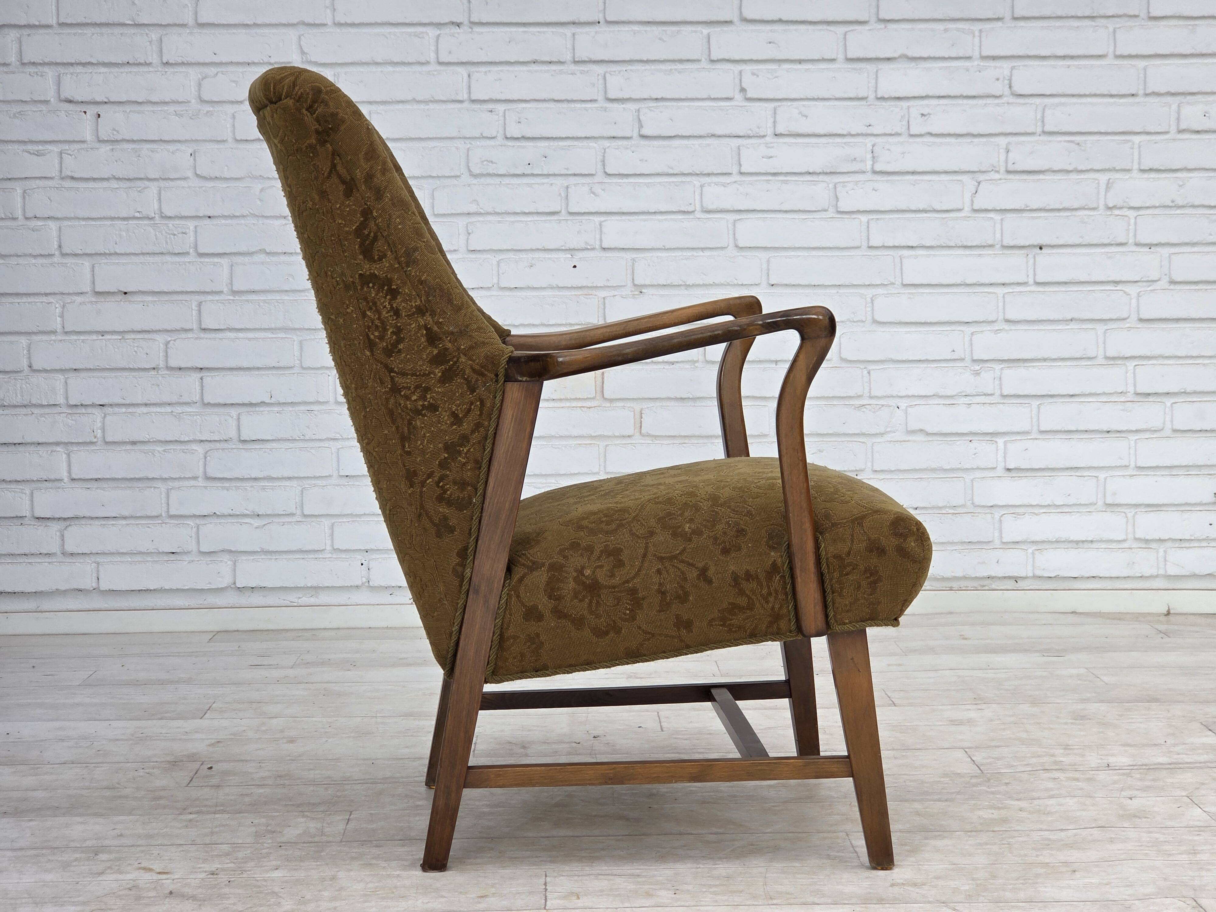 1960s, Danish vintage armchair, furniture wool, beech wood.