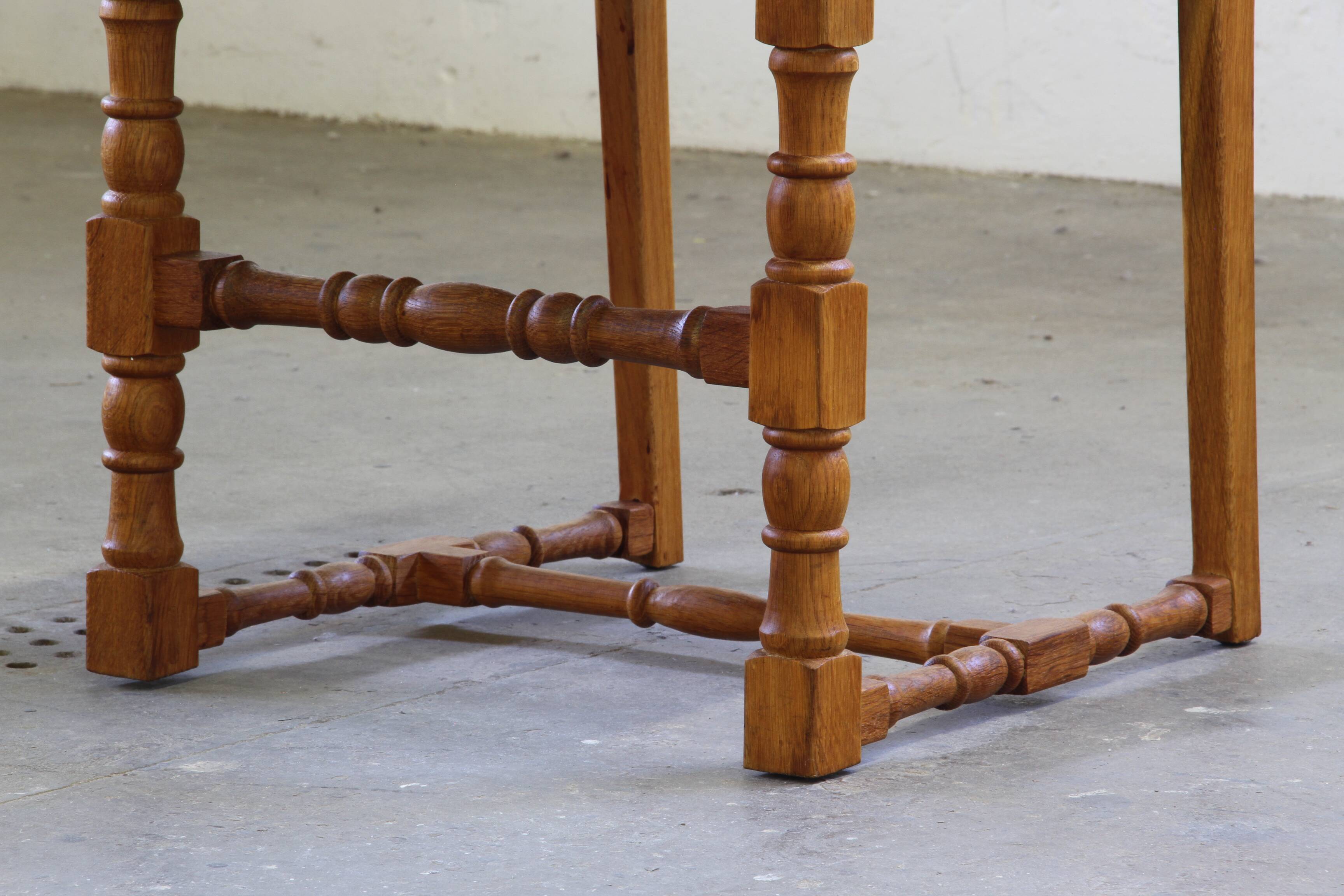 Vintage 1940s/50s Solid Oak Danish Farmhouse Chairs, Baroque style set of 4