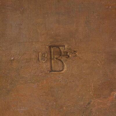 Great painting signed FB and dated 1853, the lovers