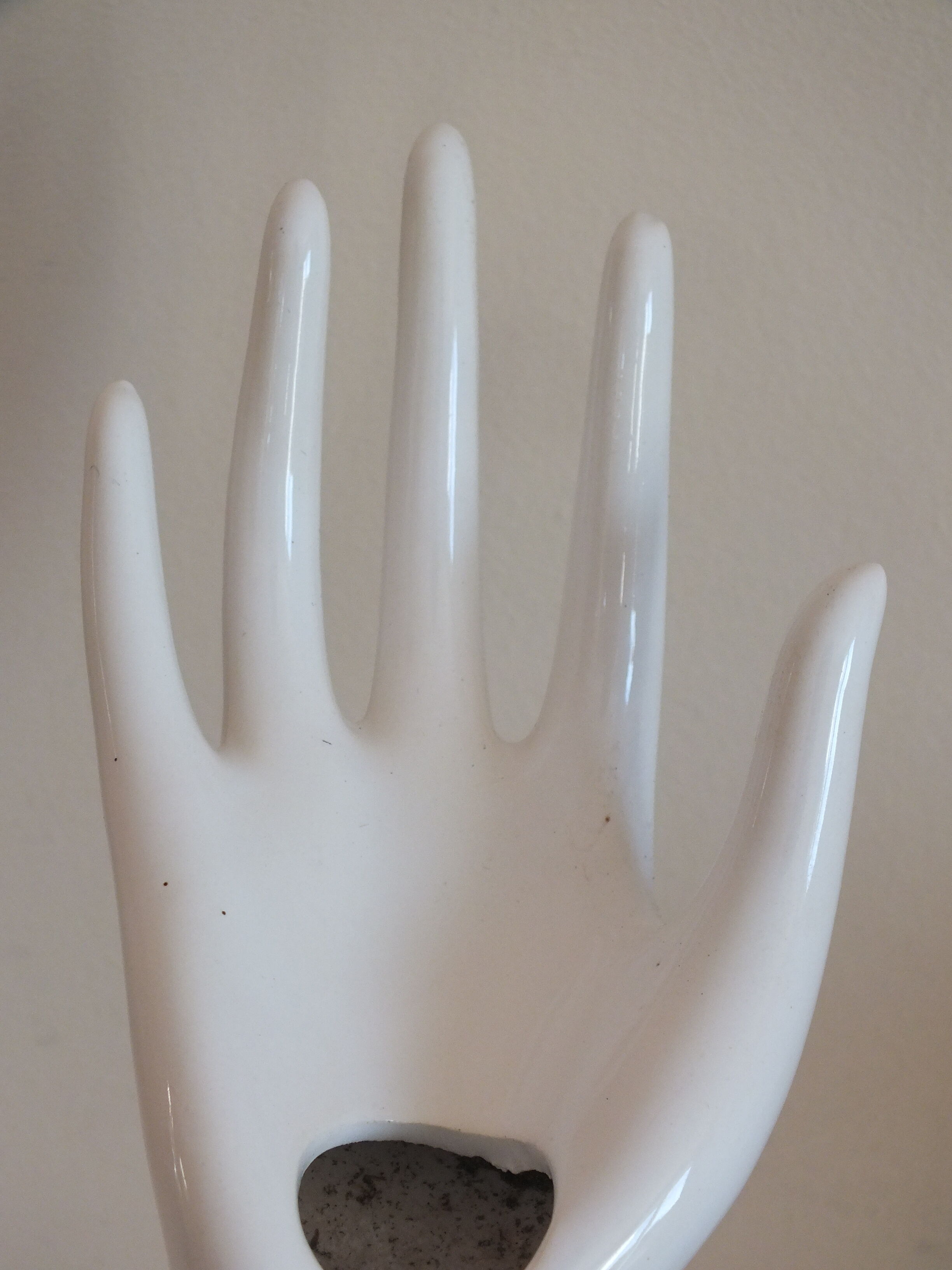 Vintage hand - white ceramic flower ring or pique