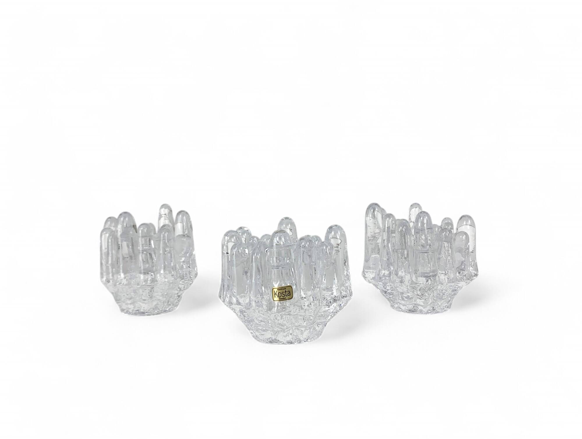 Sunflower Glass Candle Holders, Göran Wärff for Kosta Boda, Sweden, 1970s, Set of 3