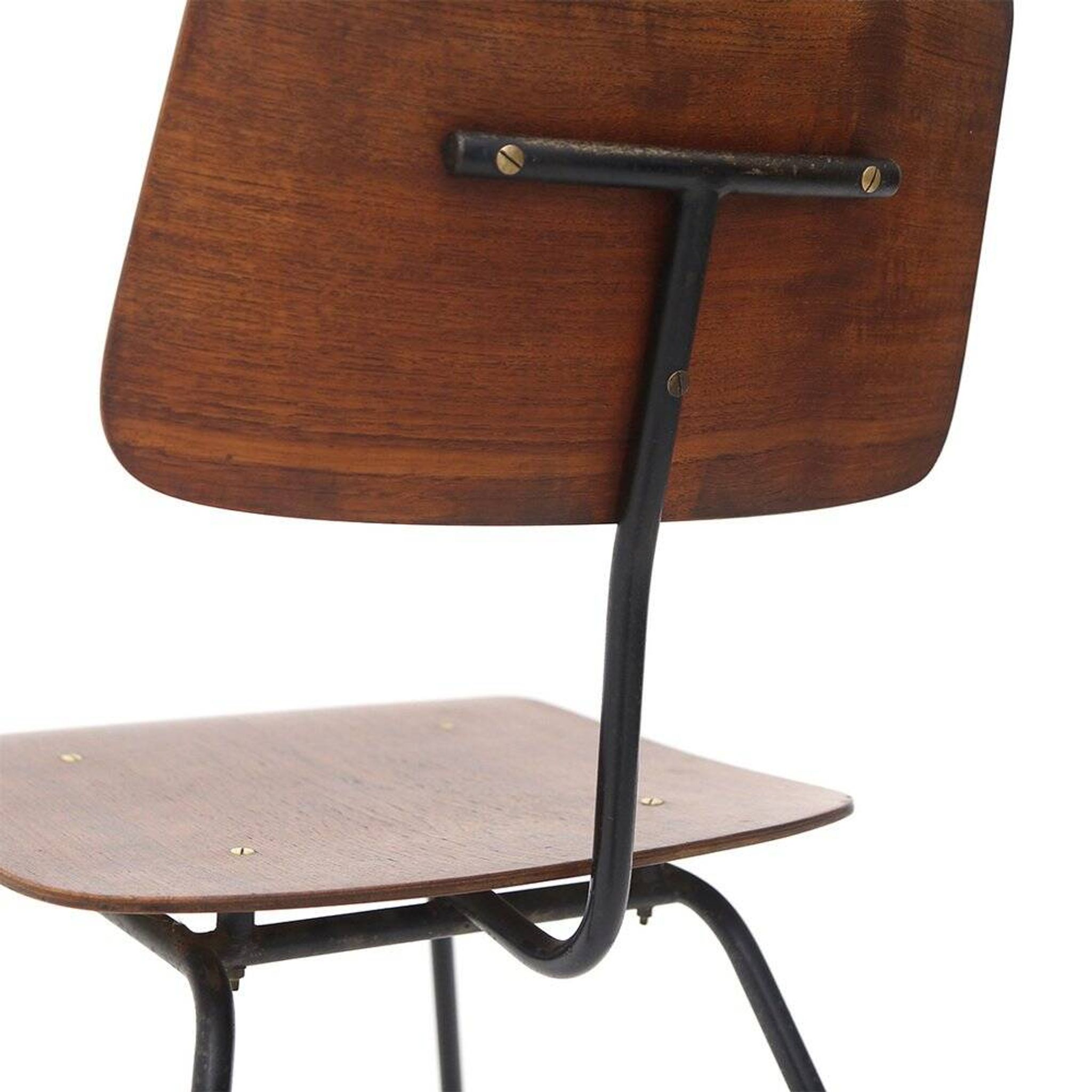 Curved plywood and metal chair, 1950s, set of 4