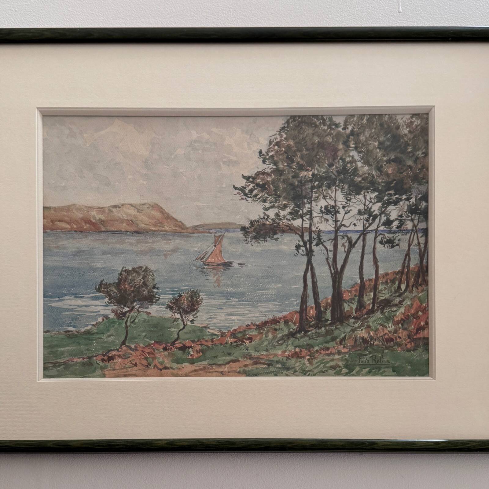 Aquarelle sur papier bord de mer par Félix Robin XXe