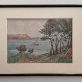 Aquarelle sur papier bord de mer par Félix Robin XXe