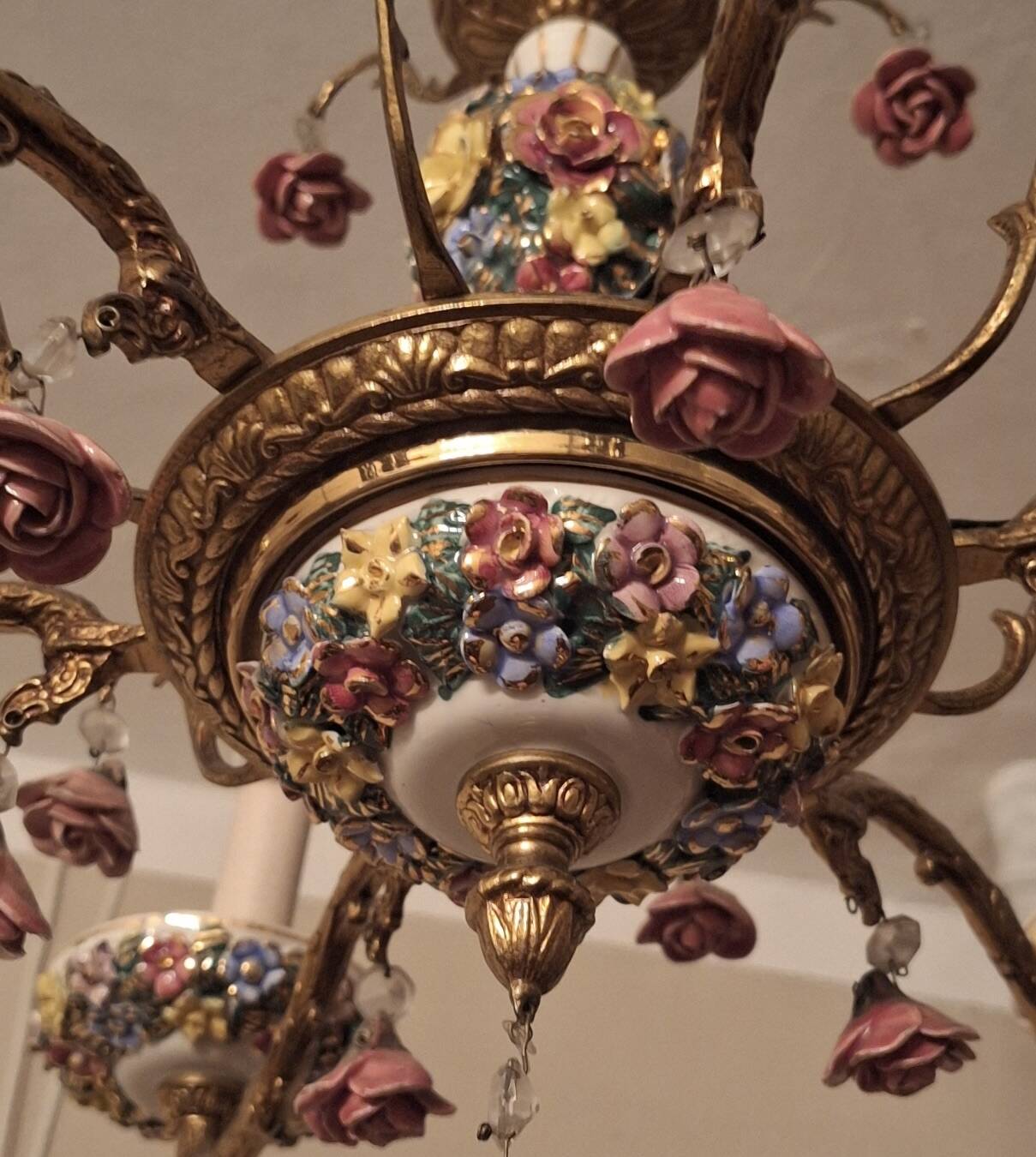 Lustre vintage Boho en laiton doré à 6 bras
