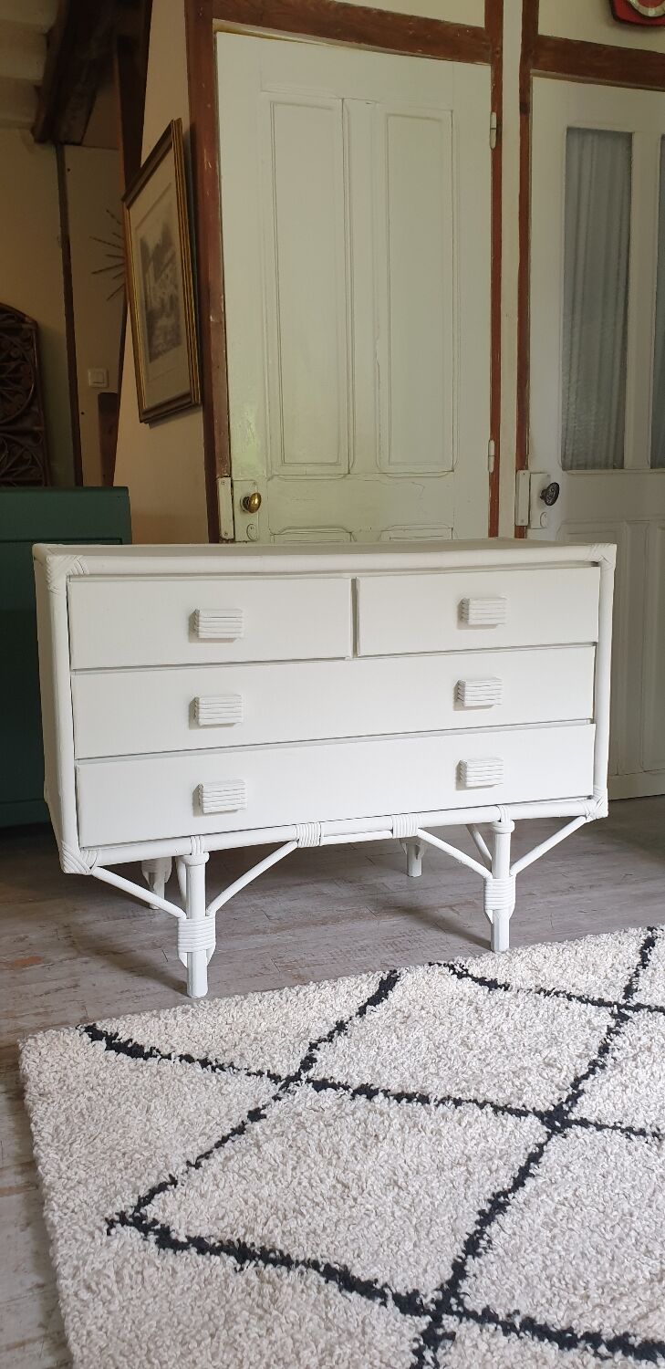 Rattan and bamboo chest of drawers