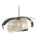 Chrome metal/glass chandelier pendant light from the 70s