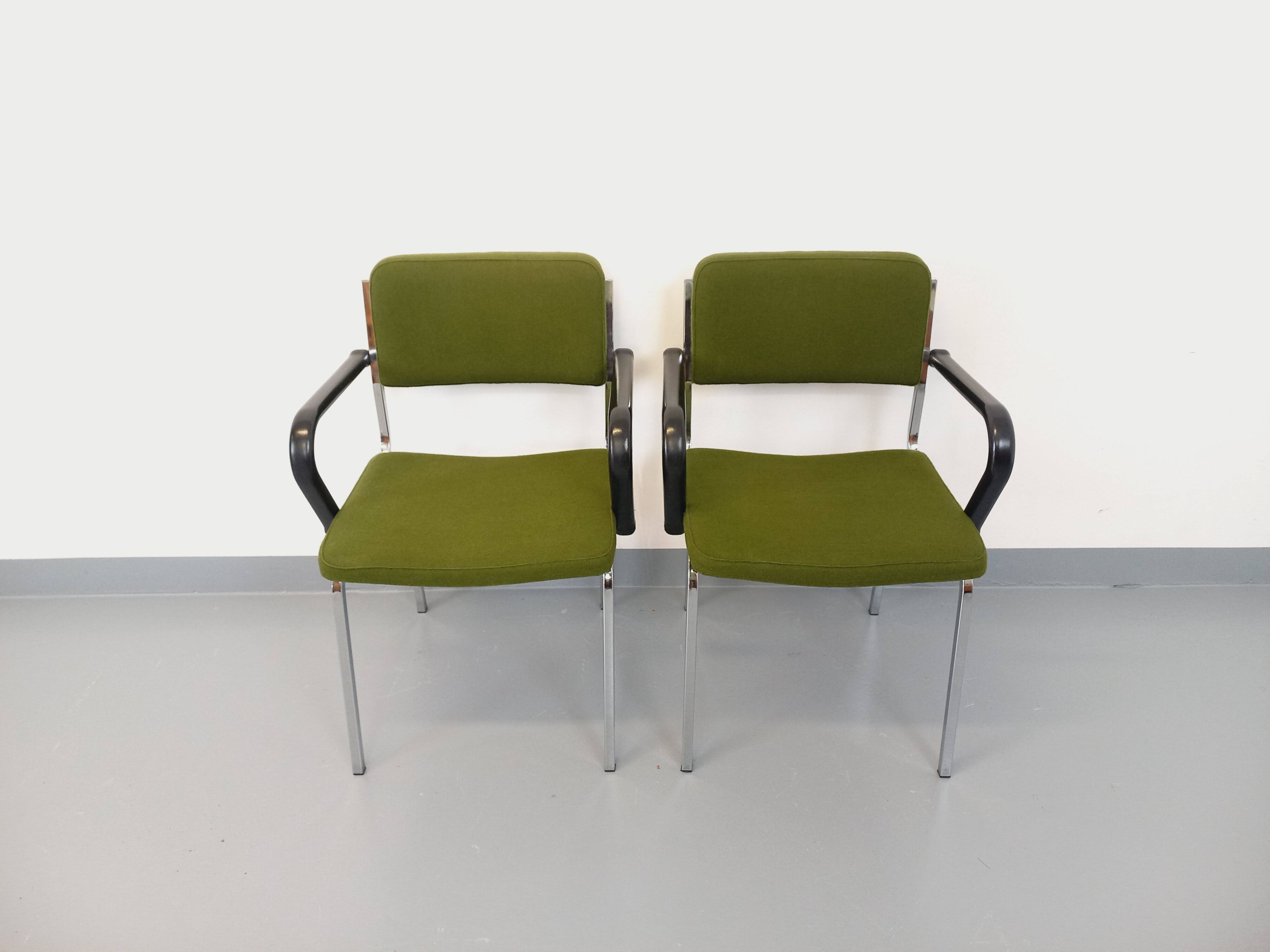 Pair of vintage fabric and chrome armchairs from the 70s