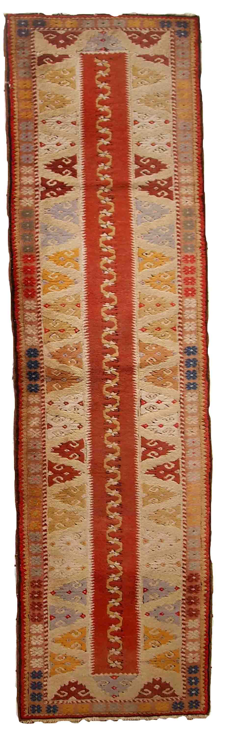 Vintage Turkish Melas handmade carpet 76cm x 267cm 1950s, 1C689