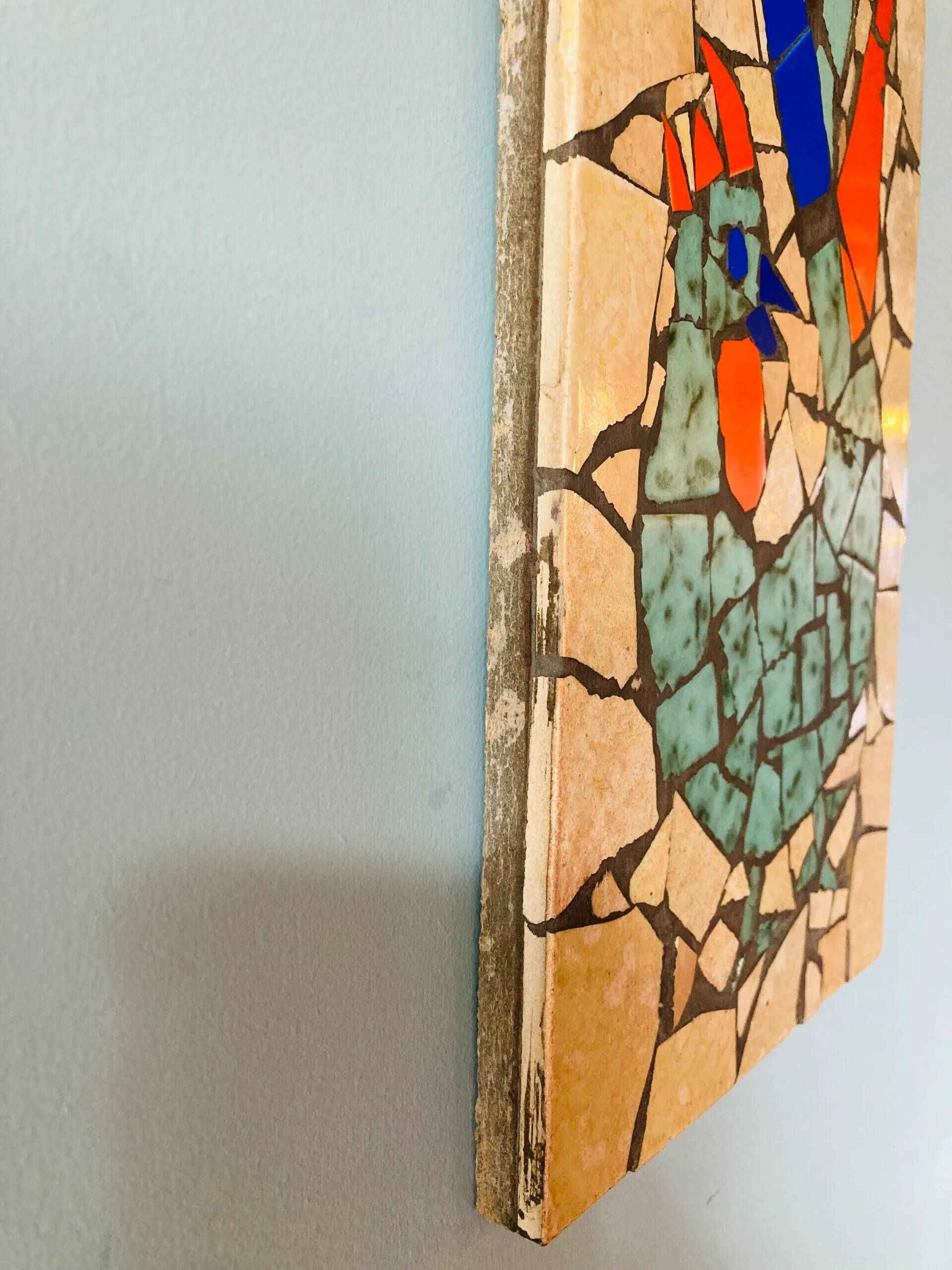 Mid-century mosaic wall panel, image of a rooster