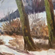 Vintage Winter Landscape with Birch Trees Oil Painting