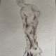 Tableau signé aquarelle monochrome étude dessin statue musée classique « sortie du bain »