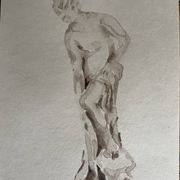 Signed painting monochrome watercolor study drawing statue museum classic "coming out of the bath"