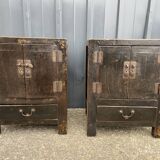Pair of small occasional or sofa end pieces, lacquered in Asian black