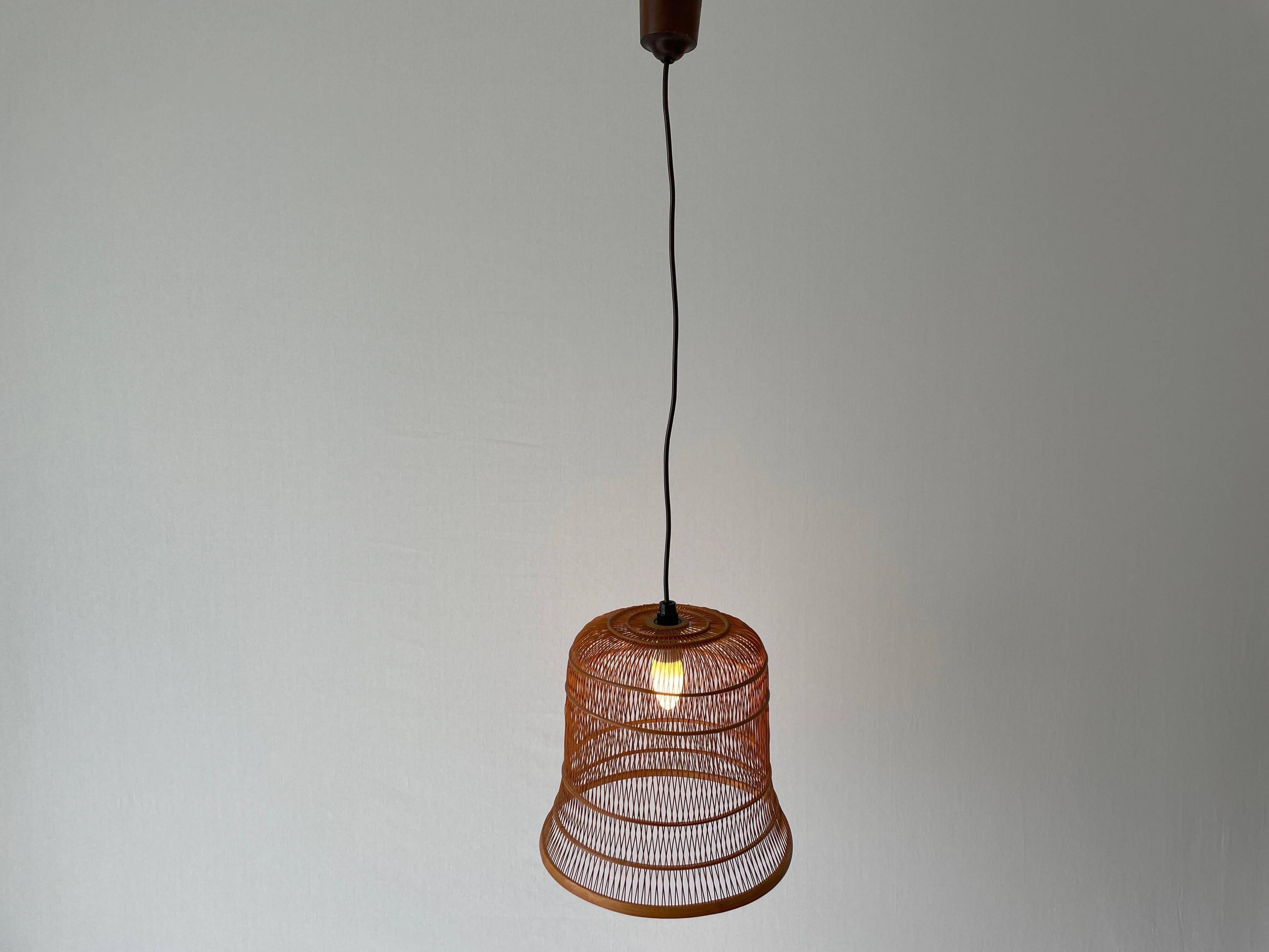 Unique Danish hanging lamp in the shape of a wooden cage, 1960s, Denmark.