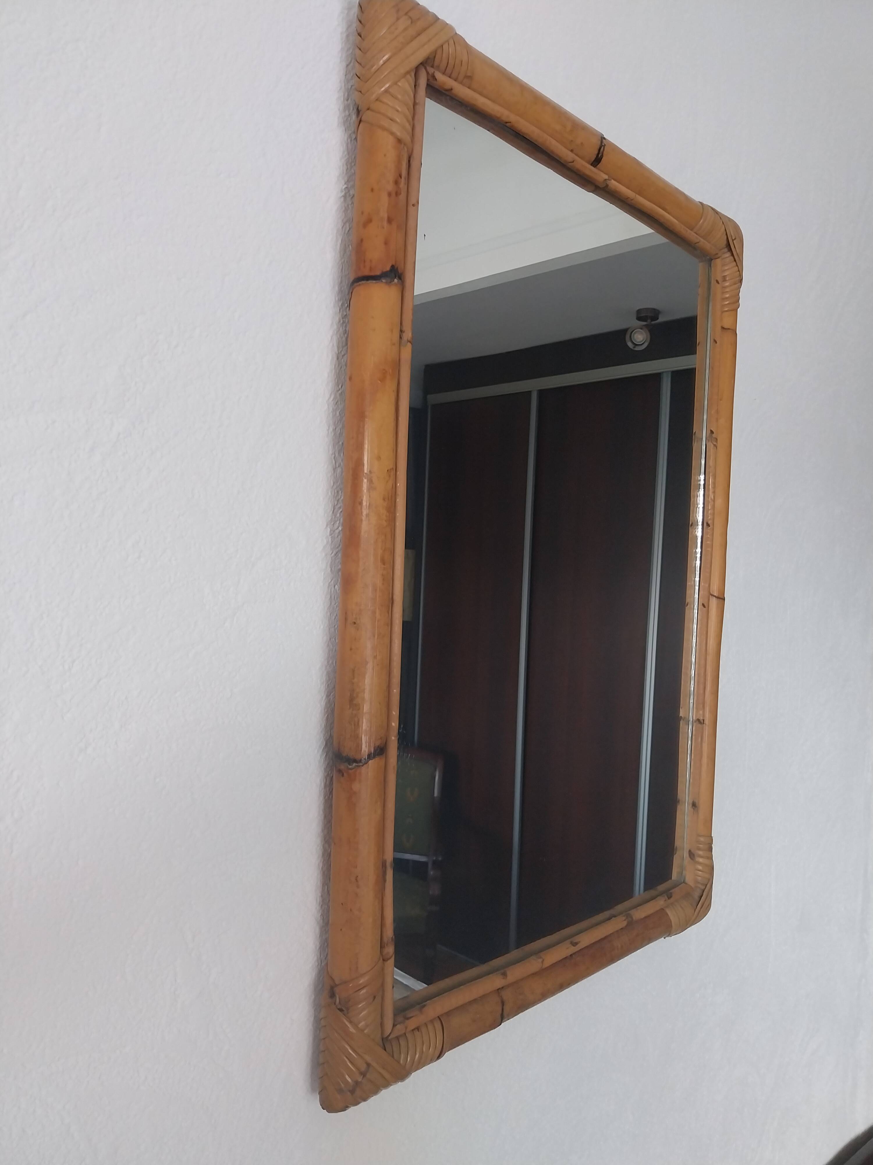 Pair of vintage bamboo and rattan mirrors