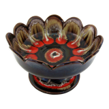 Brown and red ceramic fruit bowl Vallauris France, vintage 70s