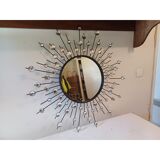 Sun mirror iron beveled mirror and diamond cabochons