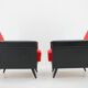 1970's pair of leatherette and red fabric armchairs, Czechoslovakia