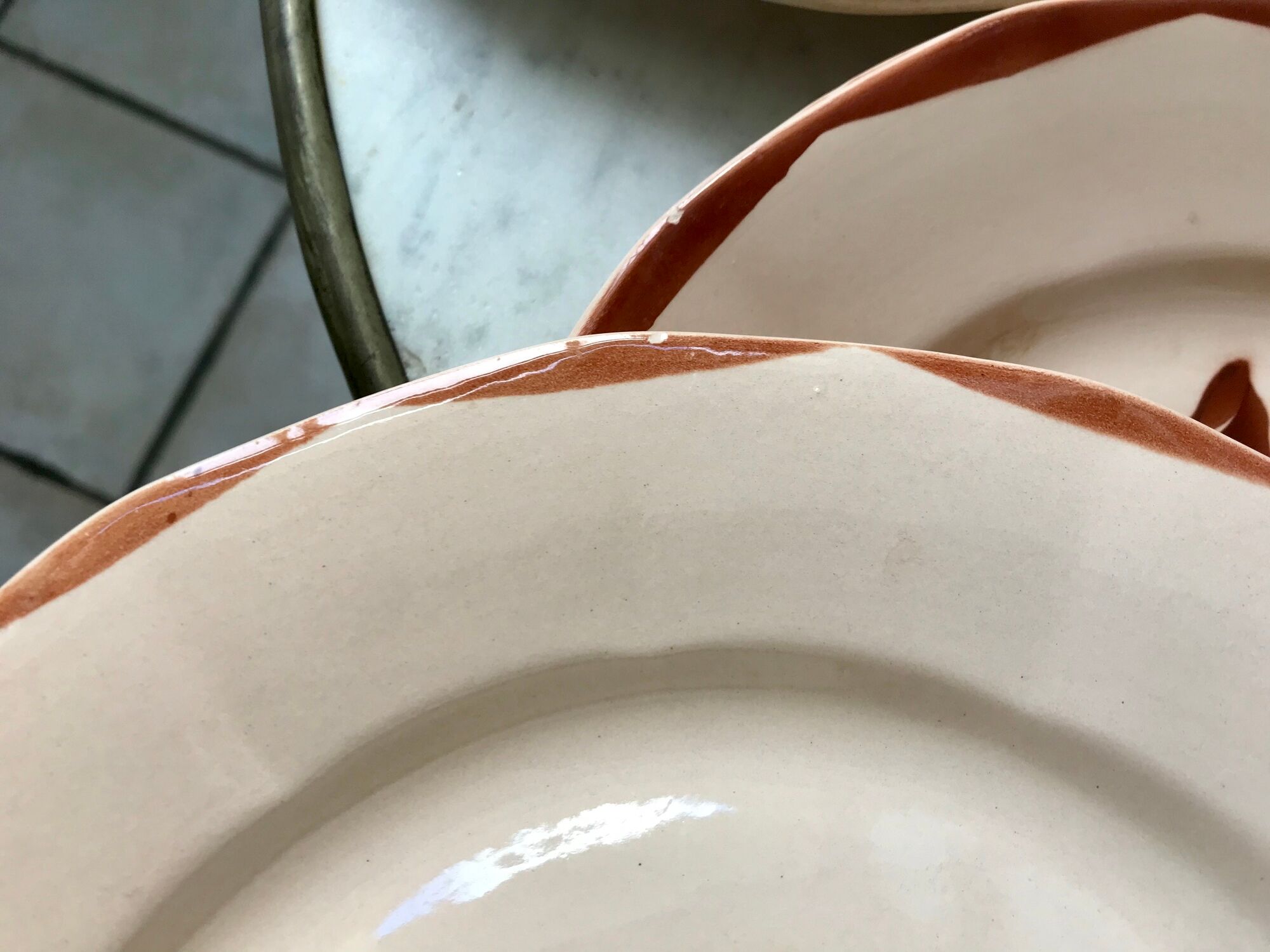 Set of 6 flat plates Digoin Sarreguemines pink flowers years 30-40