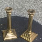 Pair of gilded brass candlesticks, vintage column shape