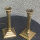 Pair of gilded brass candlesticks, vintage column shape
