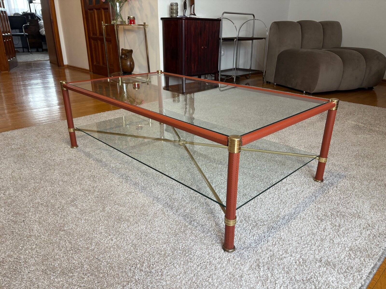 Coffee table in the style of Jacques Adnet, France, 1960s