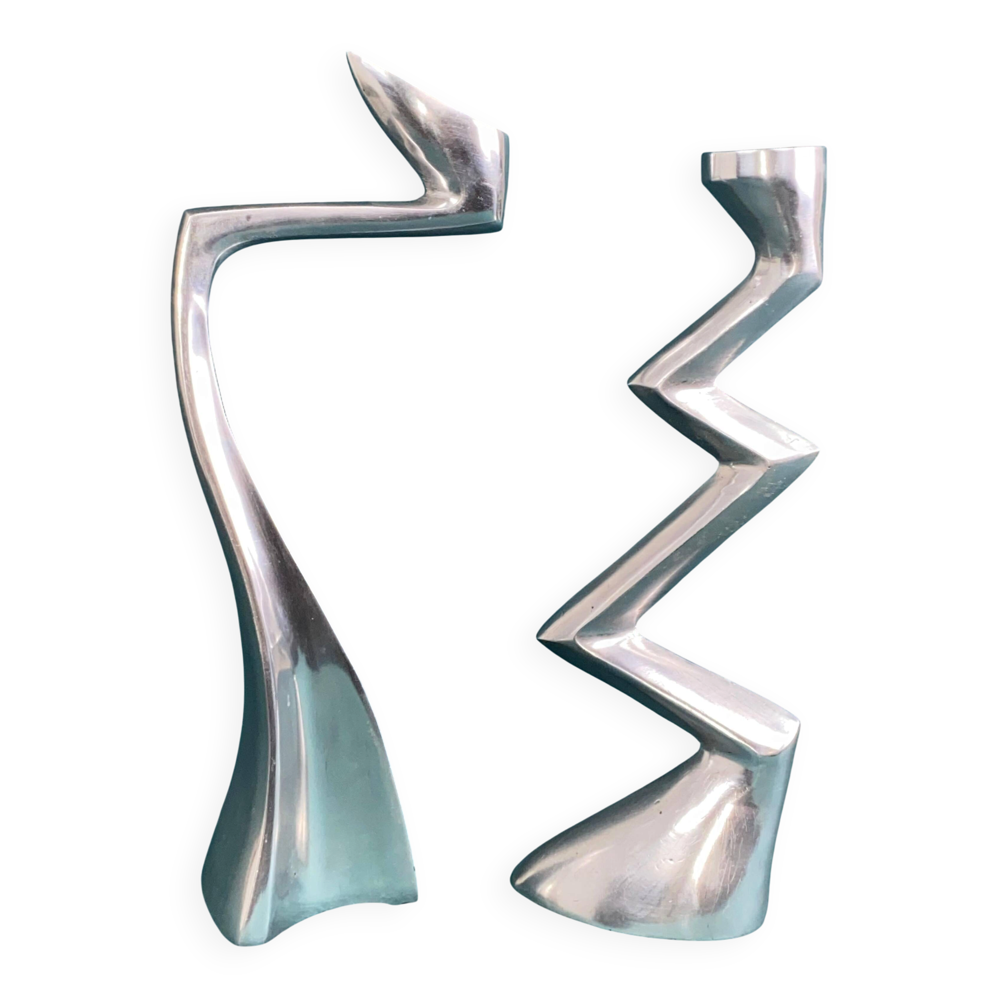 Matthew Hilton Zig Zag & Swan aluminium candle holders