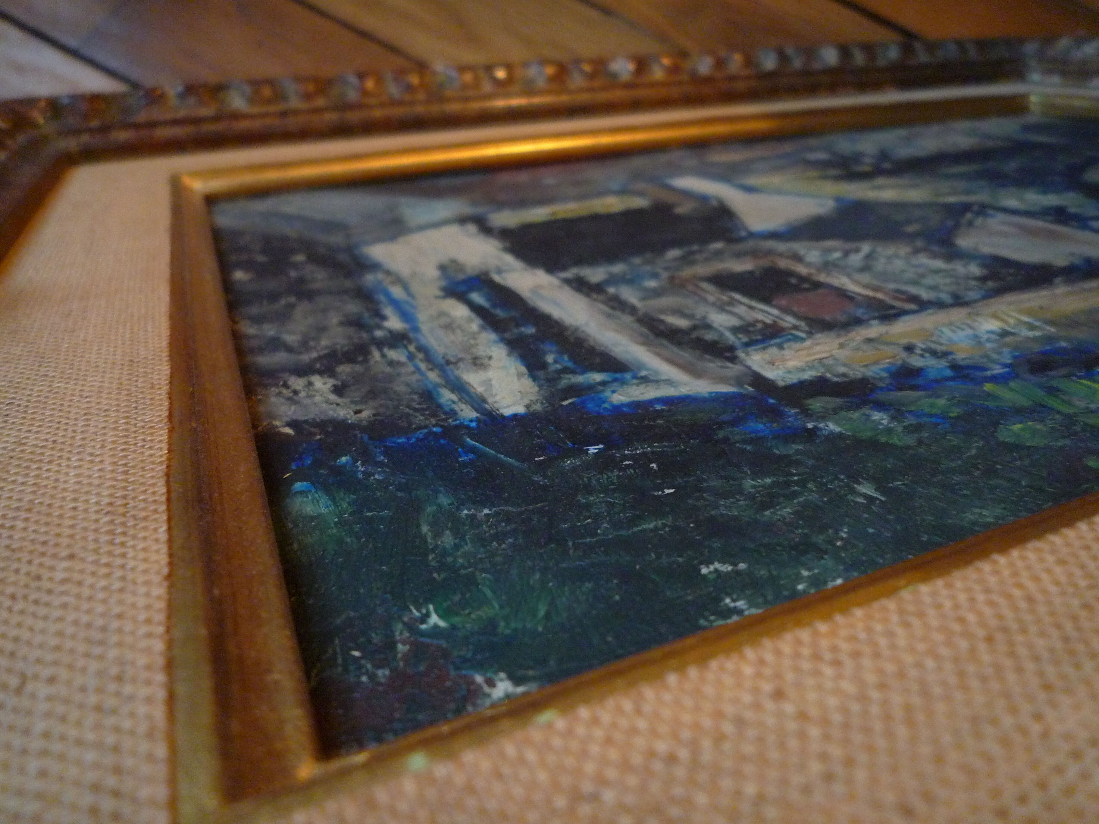 Painting, dark seaside landscape, oil on cardboard attributed to Pierre Peltier, 1943