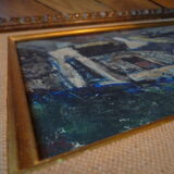 Painting, dark seaside landscape, oil on cardboard attributed to Pierre Peltier, 1943
