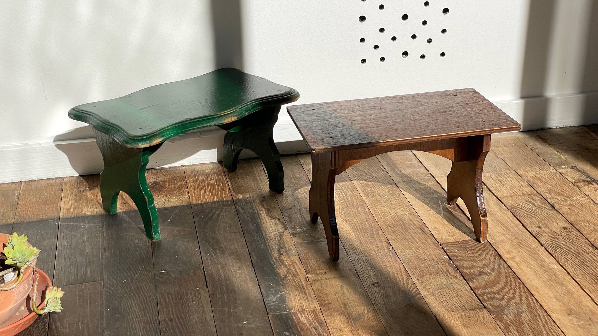 2 vintage wooden bar stools