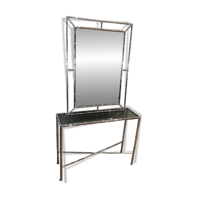 Console et miroir faux-bambou chromés