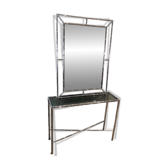Console and chrome faux-bamboo mirror