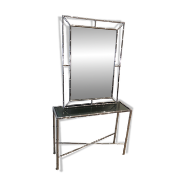 Console et miroir faux-bambou chromés