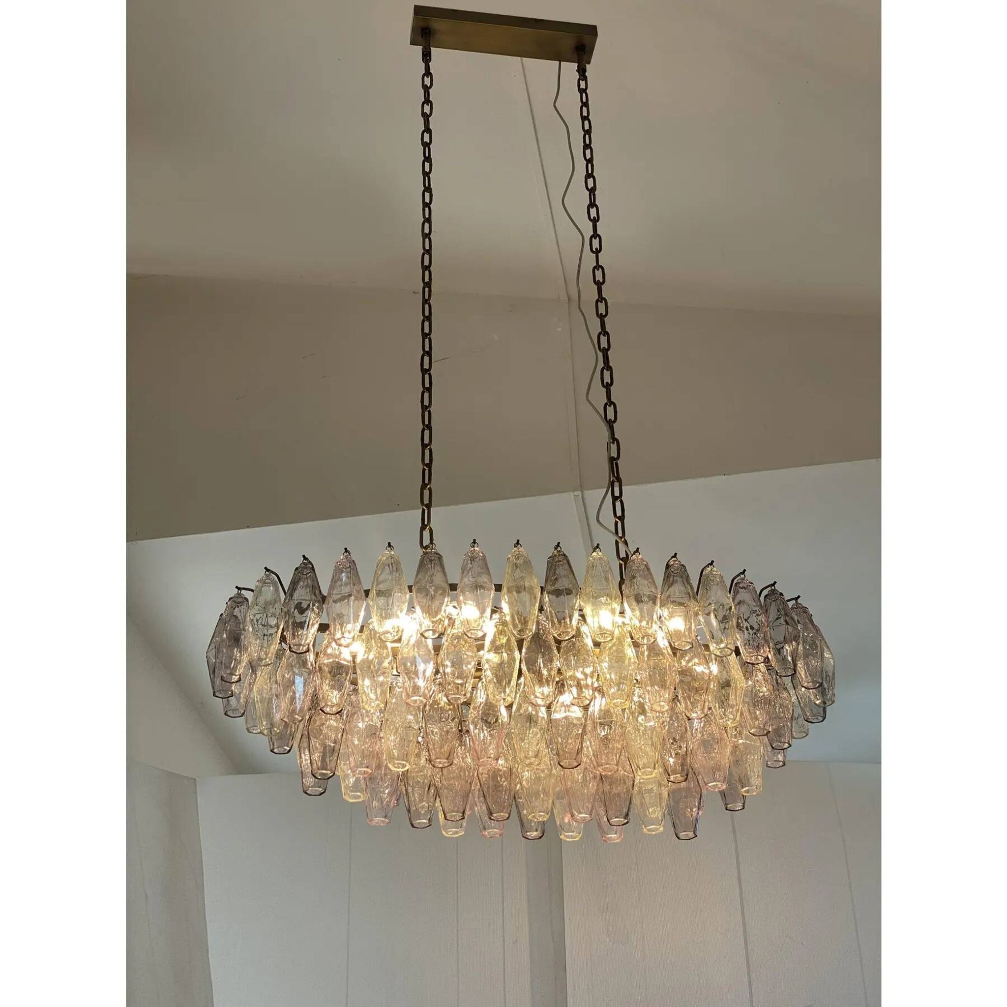 Contemporary Multicoloured Oval “Poliedri” Murano Glass Burnish Chandelier