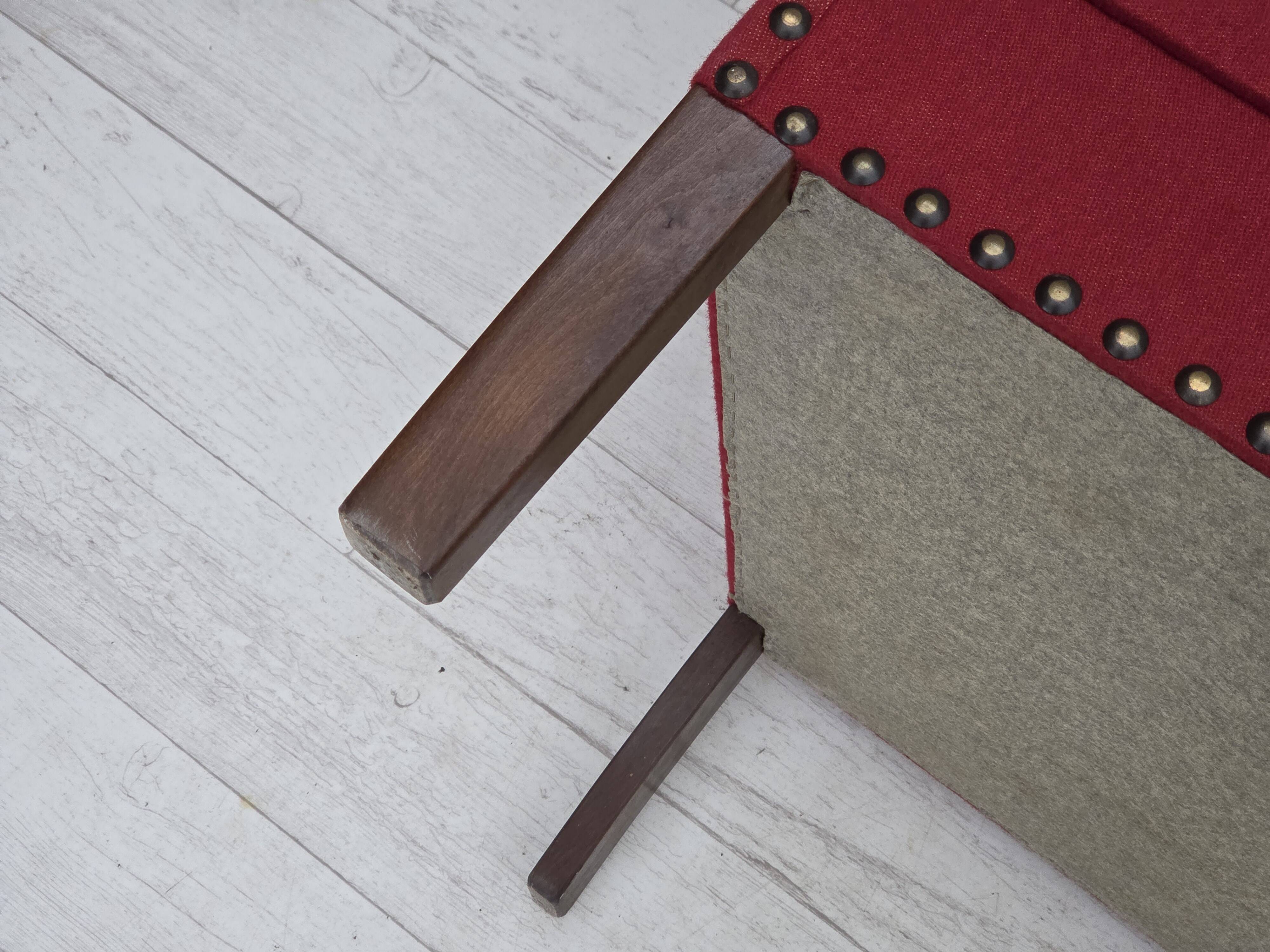 1970s, Danish 2-seater sofa, original red furniture wool, ash wood.