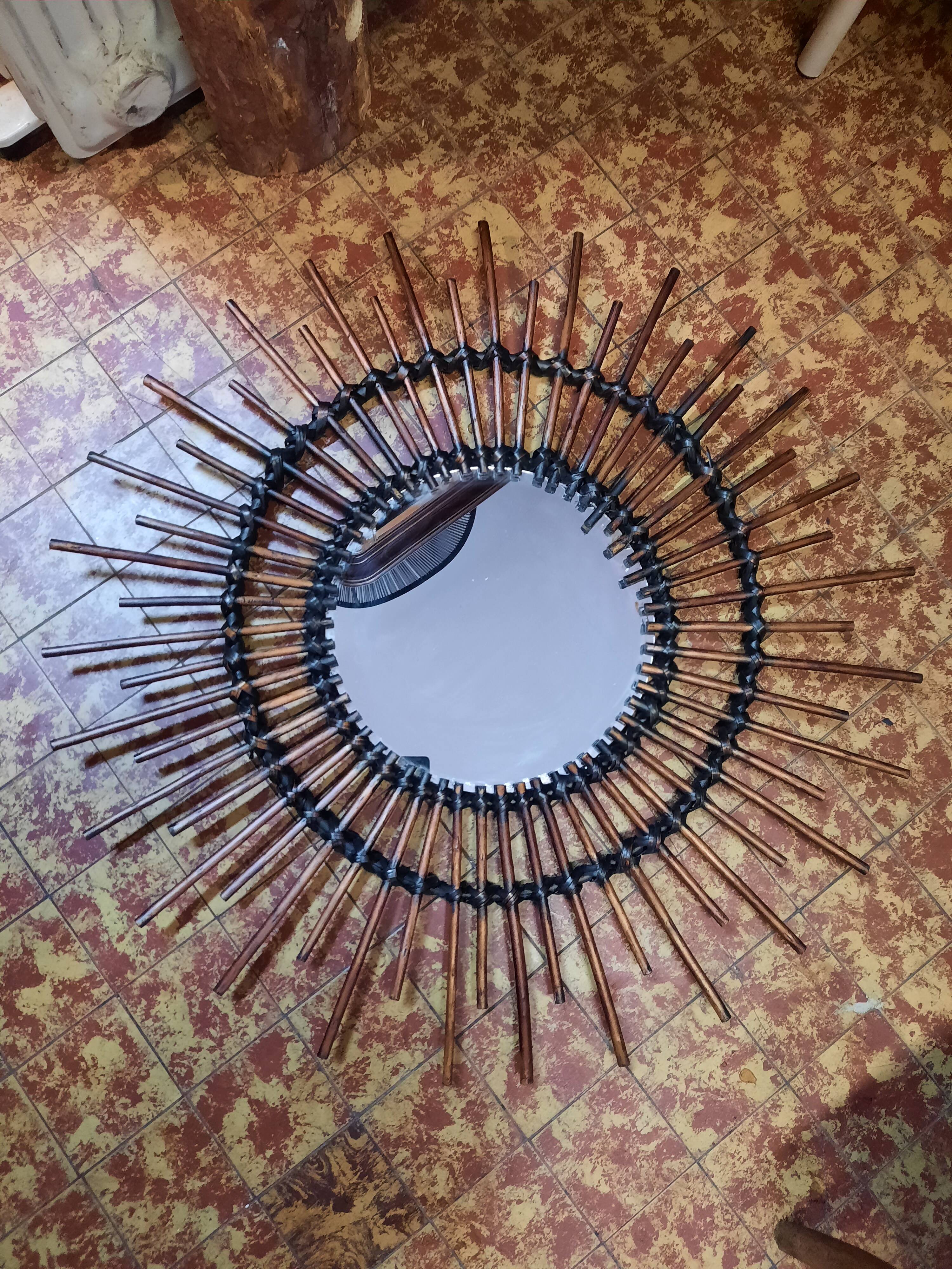 Miroir soleil en rotin 75cm