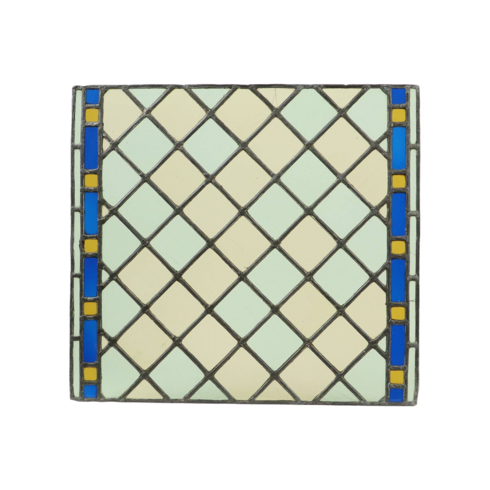 Ancien vitrail carré décoratif, attrape-soleil, 55cm
