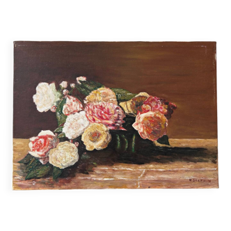 Tableau of a bouquet of old roses signed R. Stephan