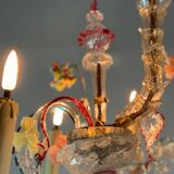 Rezzonico Venetian chandelier in multicolored Murano glass, 12 light arms, circa 1900