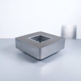 1970s COFFEE TABLE BAR BRUSHED STEEL AND BROWN MELAMINE