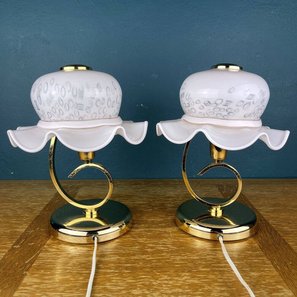 Italian Murano glass table lamps in pink, 1980s, set of 2.